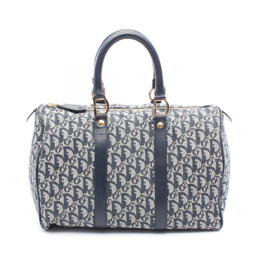 Christian Dior Trotter Tote Bag Canvas Leather Navy Blue
